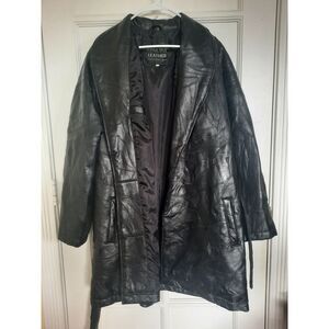 Italian Stone Design Men's Medium Blak‎ Genuine Leather Heavyweight Belted Coat